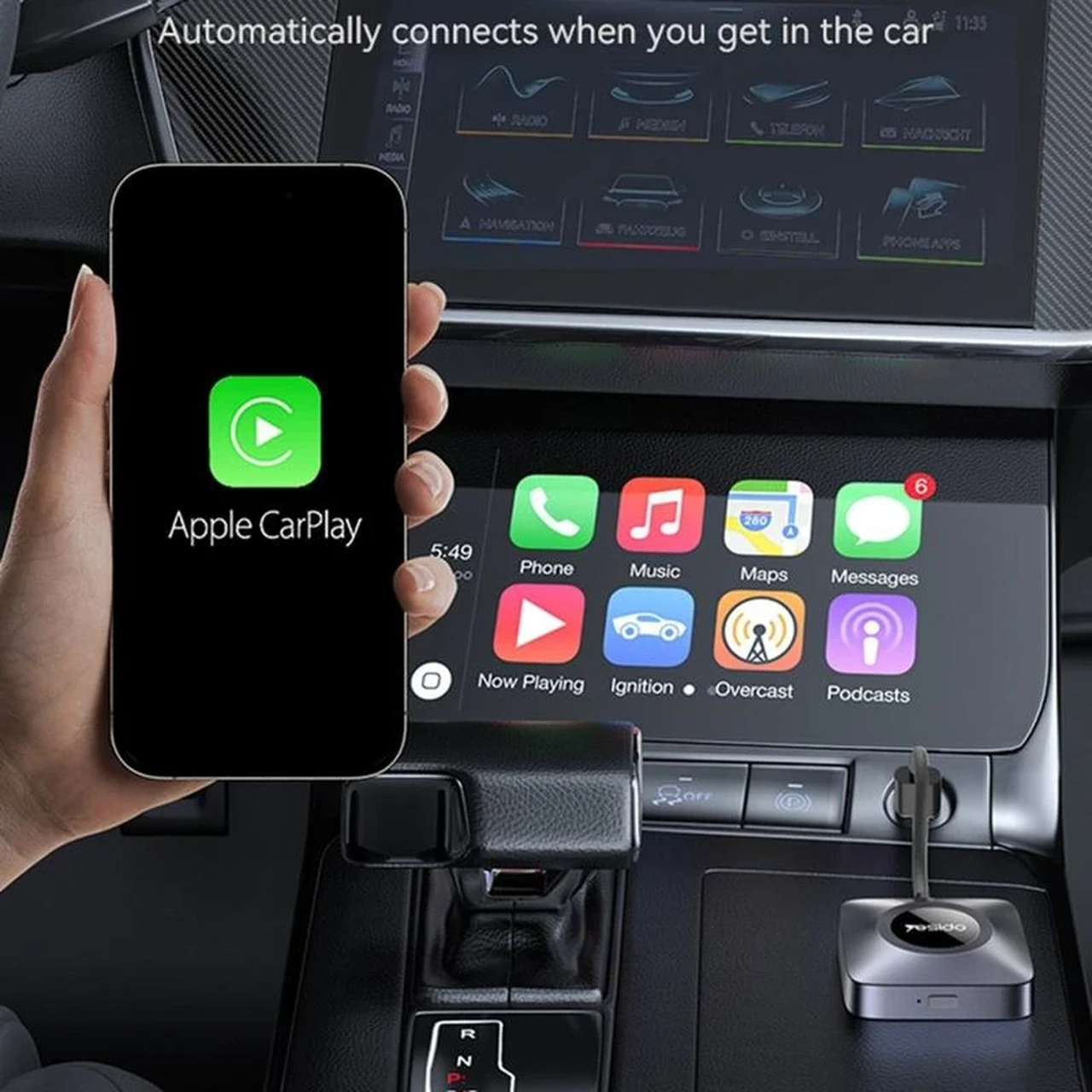 دانگل وایرلس خودرو Yesido مدل KM23 CARPLAY - مشکی (گارانتی 18 ماه تعویض نیکان همراه)